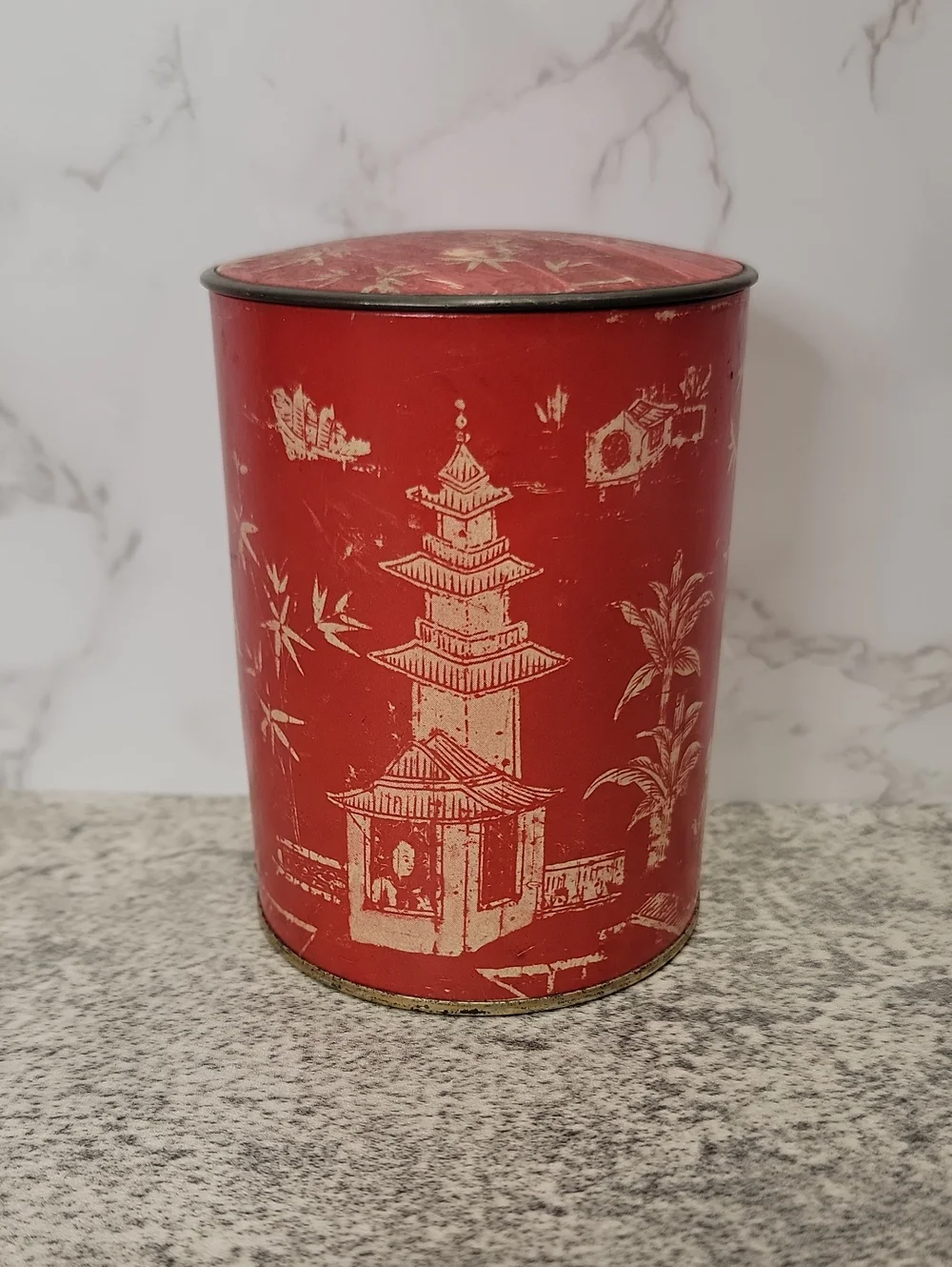 Super Rare Vintage Constant Comment Red Tea Container with Pagoda Art